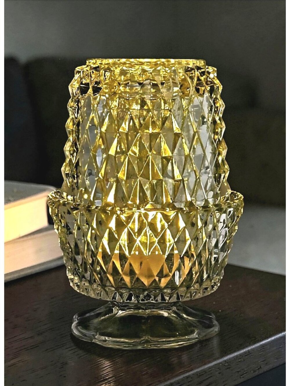 Fairy Lamp, Indiana Glass Fairy Light Candle Holder w/diamond pattern